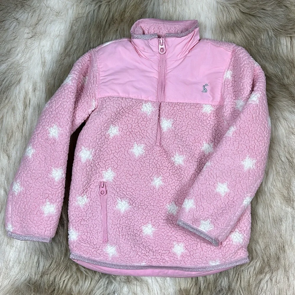 Joules Girls Pink Star Sherpa Fleece Half Zip Pullover Size 5